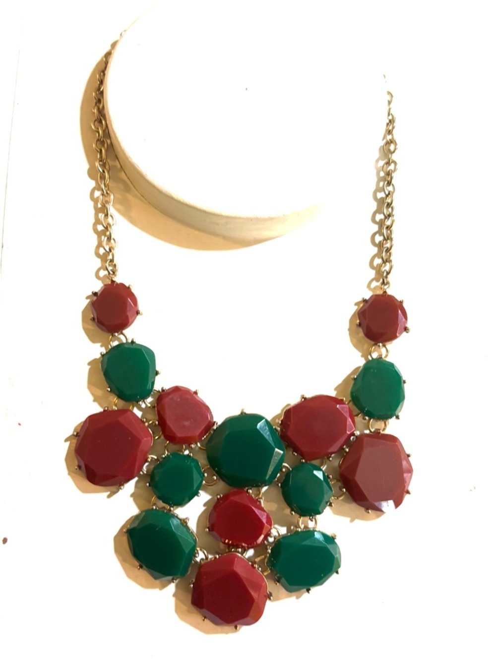 Gold Chain Statement Necklace with Red and Green Gemstones